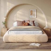 EnHomee Full/Queen/King Upholstered Bed Frame Boucle Cloud Bed Frame With Curved Edges Design, Anti-Collision Soft Platform Bed, Easy Assembly, Beige - 米色 - 查看 7
