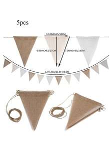 1/2/5 pezzi Bandierine triangolari in lino pre-assemblate, Bandierine a ghirlanda in lino, adatte per feste di compleanno, matrimoni, campeggio, decorazioni per feste in stile boho chic - Gagliardetto - Visualizzare 10
