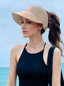 1pc Women's Breathable Wide Brim Sun Hat, Open Top Design | Suitable For Ponytail Hairstyle, Summer Sun Protection Hat, Foldable & Packable - Multicolor - View 2