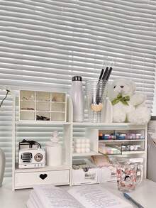 1 Giá để đồ để bàn màu trắng, thích hợp cho phòng ngủ, phòng khách, văn phòng, bàn làm việc, bàn trang điểm, ký túc xá, đựng bút, bút dạ, băng dính, tượng nhỏ, sách, máy tính, cốc, mỹ phẩm và các vật dụng khác để bàn. (Vui lòng không lắp đặt mạnh, kích thước tiêu chuẩn để sử dụng trên bàn) - trắng - Xem 7