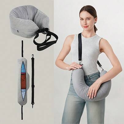 1个旅行颈枕，U型设计 - 采用柔软水晶超细纤维面料制成，便携式颈部支撑，适用于飞机出行，多种颜色可选，仅限手洗，适合长途飞行、驾车、露营和户外活动