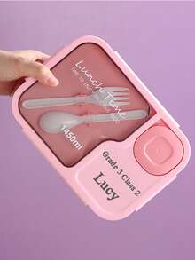 Personalized Bento Box, Customized Plastic Compartment Lunch Box, Cartoon Cute Student Lunch Box With Dipping Sauce Container And Utensils, Microwave , Gift For Family, Friends And Students, Back To School - Multicolor - View 8