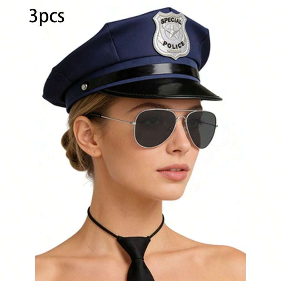 万圣节女士角色扮演三件套：刺绣帽+宽松领带+复古眼镜，派对拍照道具服装 - 彩色 - 查看 1