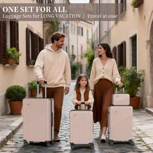 YSTELLAA 4-Piece ABS Hard-Shell Luggage Set, Consisting Of Hard-Shell Suitcases In Sizes S, M, L And XL, Equipped With A Retractable Gel Handle And 4 Smooth-Rolling Wheels; Durable And Lightweight Travel Suitcases With Lock. - Champagne - View 2