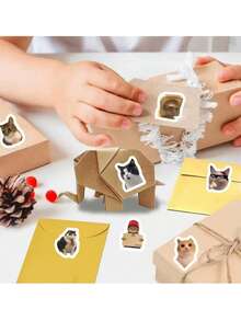 500 Sheets/Roll Fun Cat Expression Sticker Seal Label Sticker Cute Decorative Notebook Phone Guitar Reward Cartoon Sticker Gift - Multicolor - View 3