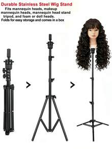 43" Adjustable Wig Stand Tripod & Mini Mannequin Head Stand Metal Wig Head Stand For Training Styling Cosmetology Salon & Canvas Block Heads (Mannequin Head Not Included,Black) - View 9
