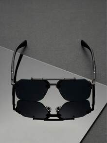 1 Pair Of Unisex Black-Gold Square Frame Sunglasses, Alloy Material, UV400, Sun Protection, Y2K Style Sunglasses, Nightclub Disco Style - Multicolor - View 5