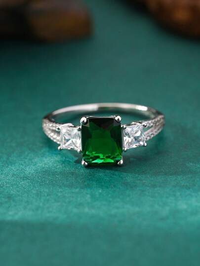 خاتم فضة إسترليني عيار 925 مرصع بحجر الزمرد الفاخر، مناسب للارتداء اليومي، الحفلات، الخطوبة، هدية العطلات، مجوهرات فاخرة، هدية عيد الأم