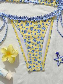 Nuevo conjunto de bikini de dos piezas con volantes para mujer, adecuado para la playa, aguas termales, vacaciones de verano - Amarillo - Ver 11