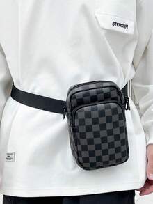 Classic Diamond-Pattern Single-Shoulder Phone Bag, Small But Spacious, Unlocking A New Posture Of Fashionable Travel! Men's Small Bag, Women's Small Bag, Phone Bag, Business Daily Commuting Bag, University Campus Bag - Black - View 6