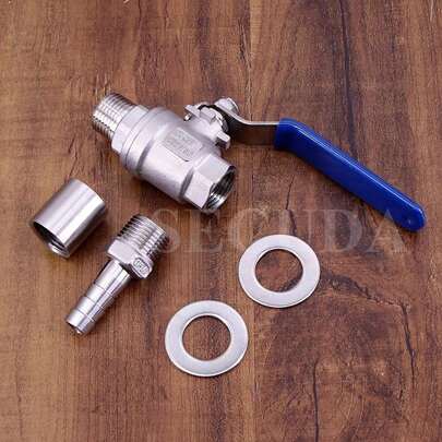 Ball Valve Kit 1 /2 Stainless Steel Weldless Beer Keg Mash Brewing Accessories