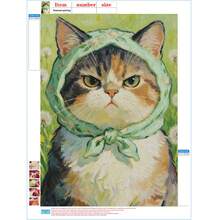 1 Piece 5D DIY Frameless Diamond Painting - "Dandelion Cat Wearing A Green Headscarf" - Multi-Size Mosaic Full Round Drill Acrylic Diamond Art DIY Diamond Painting Kit, Ideal For Tabletop And Wall Decoration In Homes And Offices. - No Frame - View 3
