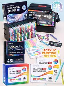 Bút gel acrylic (lấp lấp lánh & hiệu ứng 3D) - Bộ 216 màu & 48 màu kim loại & 8 chủ đề màu sắc (6 hiệu ứng 3D) & 4 lựa chọn hộp quà (36/54/72 chiếc) - Đầu bút mảnh 1.0mm, thích hợp cho vẽ tranh, phác thảo và ghi nhật ký nghệ thuật | Pha màu mượt mà, mực dung tích lớn | Lý tưởng cho nghệ sĩ và người mới bắt đầu, món quà tuyệt vời cho học sinh nam/nữ, quà tặng nhân dịp tựu trường & quà tặng cho giáo viên. - Bộ - Xem 2