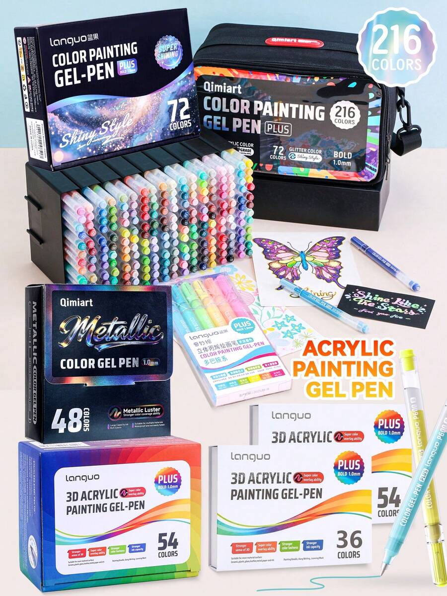 Bút gel acrylic (lấp lấp lánh & hiệu ứng 3D) - Bộ 216 màu & 48 màu kim loại & 8 chủ đề màu sắc (6 hiệu ứng 3D) & 4 lựa chọn hộp quà (36/54/72 chiếc) - Đầu bút mảnh 1.0mm, thích hợp cho vẽ tranh, phác thảo và ghi nhật ký nghệ thuật | Pha màu mượt mà, mực dung tích lớn | Lý tưởng cho nghệ sĩ và người mới bắt đầu, món quà tuyệt vời cho học sinh nam/nữ, quà tặng nhân dịp tựu trường & quà tặng cho giáo viên.