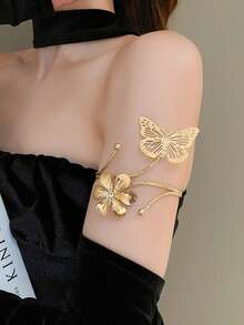 1件金属蝴蝶叶子臂环，百搭时尚动感配饰，独特礼物 - 蝴蝶樹葉臂環 - 查看 1