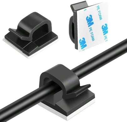 150 PCS Adhesive Cable Wire Clips Black, Outdoor Cable Management Wire Organizer Cord Holder For Under Desk, Car, Wall, TV PC Ethernet Cable (Black)