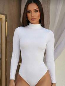 3-Piece Set: Women's High Neck Long Sleeve Turtleneck Bodysuit, Second Skin, Suplex Fabric, Party , Autumn/Winter - 黑色,白色和棕色 - 查看 3