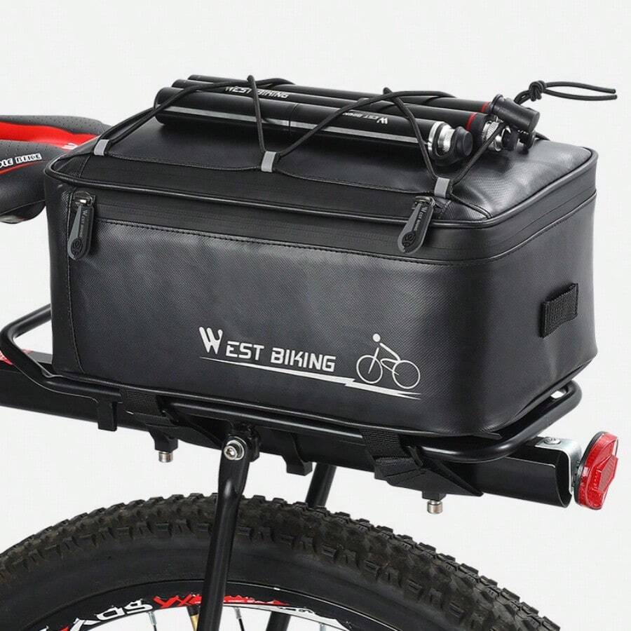 Mountain Bike Rear Bag + Rain Cover, Bicycle Riding Rear Rack Pannier Bag, Electric Scooter Passenger Seat Bag - Black - View 1