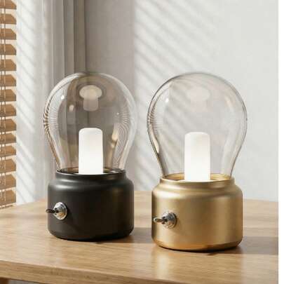Đèn bàn LED hình bóng đèn, đèn bàn LED không dây di động sạc lại được, kiểu dáng retro, ánh sáng liên tục, thích hợp cho phòng ngủ và phòng ngủ.