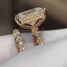 2pcs Luxury Women's Engagement Rings Set With Zirconia Stones, Suitable For Daily Wear, Wedding, Anniversary, Party, Valentine's Day, Birthday Gift - Gold - View 4