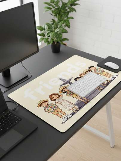 Tapis de souris de jeu extra large - Design de fontaine version dessin animé Q des amis, style rétro d'émission de télévision, base en caoutchouc antidérapante, surface lisse, convient pour le bureau, le jeu, l'ordinateur, le tapis de clavier, le tapis de bureau, cadeau pour les joueurs, compatible avec la souris et la boule de suivi