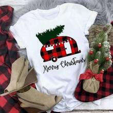 Nueva blusa casual holgada y popular para mujer, con estampado de árbol de Navidad y mangas cortas. - 1 - Ver 7