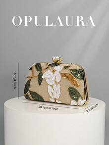 OpulAura 1件复古花卉手提包，时尚亮片刺绣花朵链条单肩包，迷你盒形钱包，适合派对女孩、新娘、新婚夫妇和上班族女性，可用于派对、婚礼、工作、商务旅行、户外活动和通勤。 - 杏色 - 查看 6
