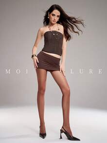 1 Pair Of Timeless Jacquard Tights - Coffee Brown - View 2