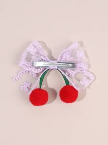 2 Stücke Kirsche Haarball Spitze Haarschleife Clips für Mädchen, lila Bogen Haarclips, Alligatorclips, exquisite süße Kirsche Schleife Barrettes, Geschenke für Mädchen, Haarzubehör für den Alltag - Mauve - Übersicht 5