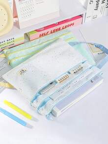 1 pièce Sac de fichier étudiant à double fermeture éclair avec motif de chien, pochette de rangement portable de grande capacité, convient pour ranger les petits/grands documents d'examen et les papiers, peut contenir une calculatrice, un cahier et des stylos, étui à crayons multifonctionnel pour l'école, le bureau et les voyages, convient aux étudiants et aux professionnels - Chiot teckel - Voir 4