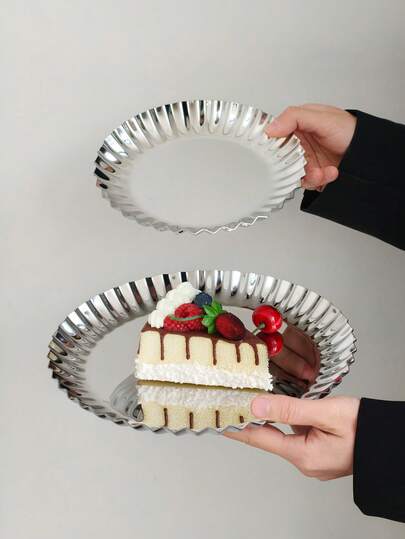 1 pieza Bandeja de servir estilo palacio vintage, plato de pastel de acero inoxidable, elegante fuente de postre para el té de la tarde, adecuada para bodas, cumpleaños, fiestas, cafeterías