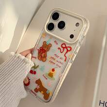 1个可爱红色水果小熊涂鸦手机壳，适用于 17 Pro Max、16、15、14，透明软壳，甜美、少女、创意、小众、可爱宠物、软妹、ins风 - 彩色 - 查看 8