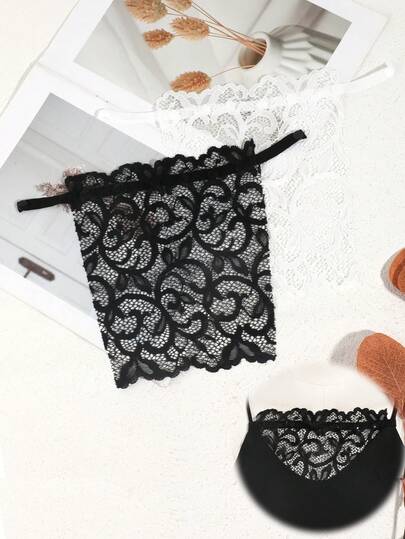 1pc Women's Fashion Hollow Sexy Plant Pattern Adjustable Length Black/White Modesty Panel Suitable For Camisole Dress, Daily Wear, Party