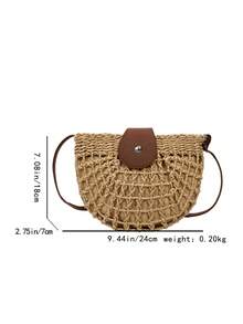 Túi đeo vai chéo bằng rơm rỗng, khóa cài, phong cách tối giản, thời trang mới, đa năng. - màu nâu - Xem 3