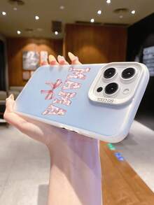 1pc Fashionable "MAMA" Bowknot Mother's Day Element Pattern Luxury Gradient Silver Silicone Soft Edge Acrylic Hard Backboard Large Hole Camera Protection Anti-Drop Thick PC Metal Button Phone Case Compatible With IPhone/,International Version, Not The Domestic Version - Silver - View 5