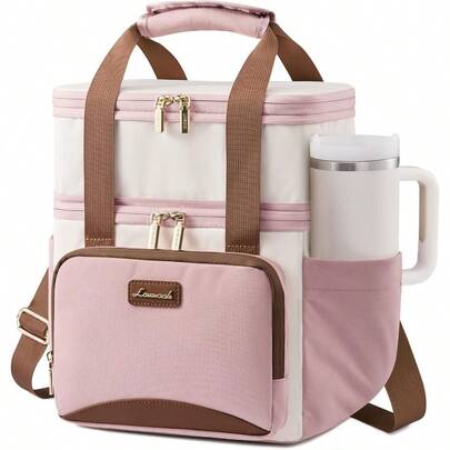 Lunch Box, Lunch Containers, LOVEVOOK Insulated Lunch Bag Women Men, Expandable Double Deck Lunch Box With Large Cup Holder, Leakproof Cooler Bag Adult Lunch Tote Bag Work Picnic Beach With Adjustable Shoulder Strap