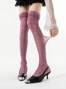 1/3 Pairs Spring/Summer Thin Over-The-Knee Socks, Ballerina Lace Long Socks, Hollow Calf Socks, Y2K Knee-High Socks, Fishnet Slouch Socks, Backless Socks, Minimalist Sexy High Socks, Straight Tube Socks - Multicolor - View 7