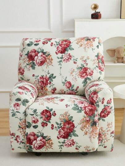 Stretch Milchseide bedruckter Überzug für Schaukelstuhl/Sofa, Einzelsitz, Pflanzen- & Blumenmuster, geeignet für Wohnzimmer & Arbeitszimmer, ganzjährig