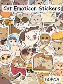 50pcs Cat Emoticon Stickers For Notebook Laptop Guitar Case Stickers - A - View 11