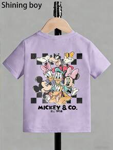 Disney Camiseta de manga corta casual y sencilla con estampados de Daisy Duck, Pluto y otros personajes de dibujos animados, adecuada para primavera y verano, tanto para niños como para niñas. Regalo festivo - Púrpura malva - Ver 3