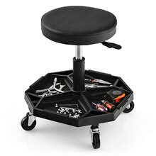 COSTWAY Height Adjustable Rolling Creeper Stool, Rolling Garage Seat W/ Tool Storage Tray, 4 Universal Wheels, 360° Rotation, Functional Pneumatic Mechanic Stool For Repair Shop, 330 LBS Max Load, Black - A - View 8