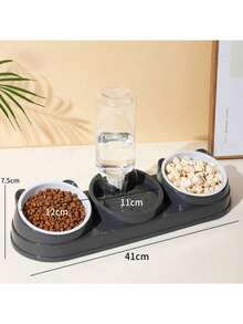 1 Set 2-In-1 Cat Food And Water Bowls, Dry And Wet Separated Design, Durable Plastic Easy To Clean, Slanted Design To Protect Pet's Neck. Suitable For Cats And Small Dogs Water And Food Bowls, Providing Water And Healthy Feeding For Multiple Pets. - Multicolor - View 10