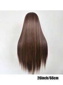 13X4蕾丝前假发，渐变金棕色长直合成发，耐热纤维，柔软预拔毛造型，适合日常、派对及各种场合。 - 彩色 - 查看 6