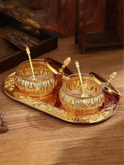 European Style Glass Airtight Canister, Suitable For Storing Sugar, Tea, Spices And Snacks In The Kitchen, Elegant Wrought Iron Design, Suitable For Home And Office Decor