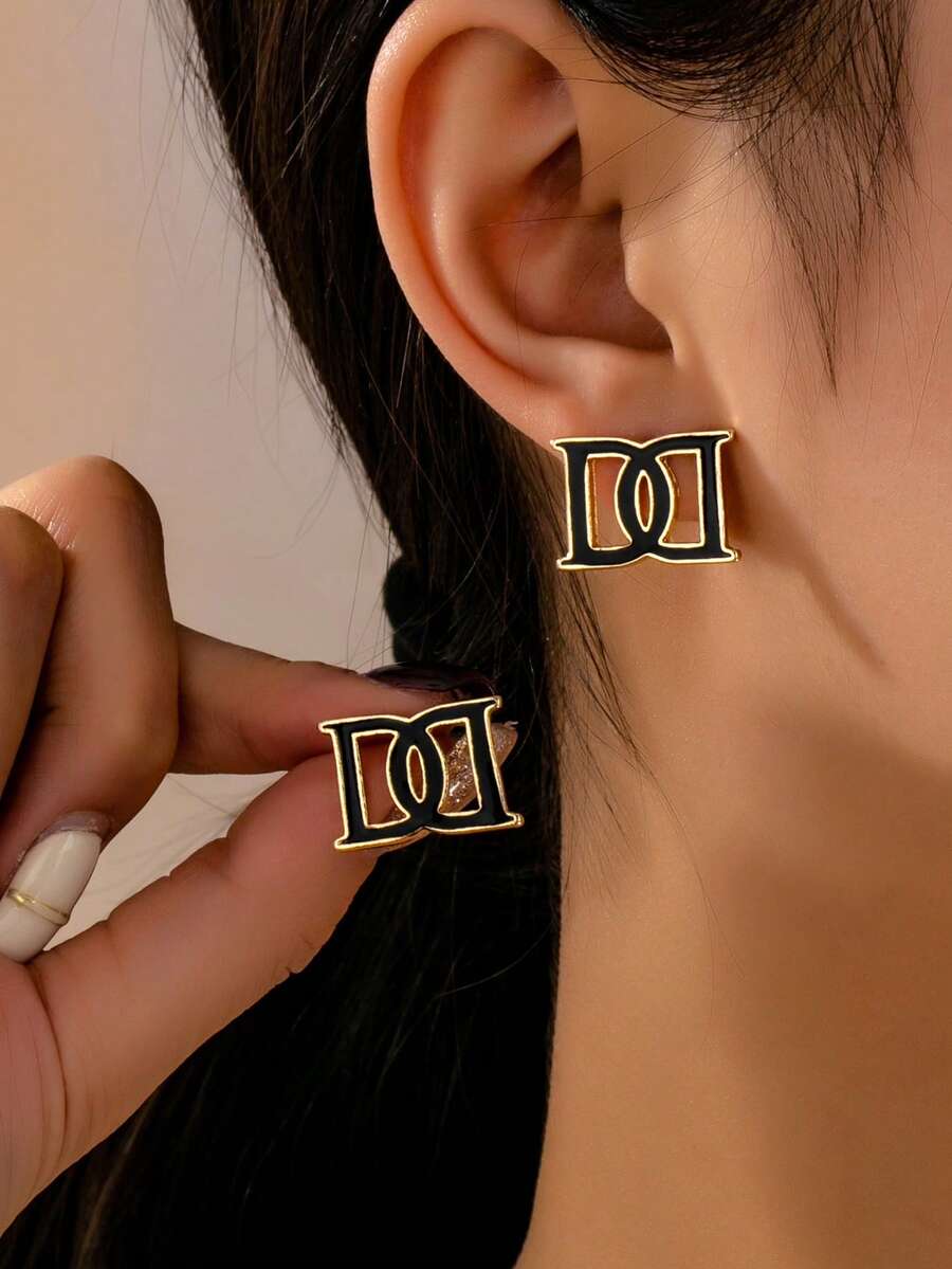 一对欧美几何水滴字母耳环 - 彩色 - 查看 1