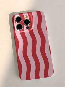 Striped 1pc Simple Fresh Wavy Stripe Pattern Fine Hole Glossy Film Case Full Coverage Hard Phone Case For 11/12/13/14/15/16 Pro Max/17Promax/15Promax/17Pro - Multicolor - View 3