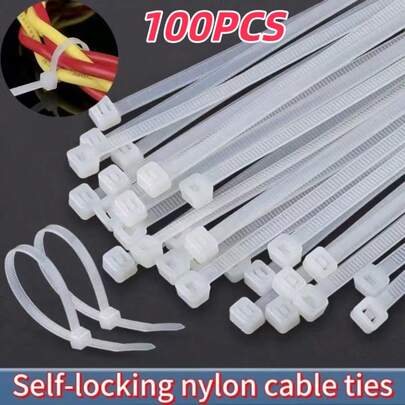 100pcs White Cable Ties, High Quality Plastic Ties, Self-Locking Nylon White Ties For Indoor And Outdoor Use, High Tensile Strength Cable Ties, Self-Locking Nylon Ties For Outdoor Gardening And Indoor Cable Management