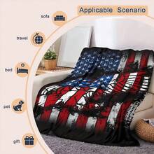 Soft & Durable American Flag Eagle Print Blanket - Suitable For All Seasons, Machine Washable, Modern Style, Great For Sofa And Bed - Multicolor - View 6