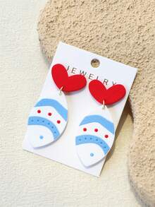 1对女士蓝色波点鱼形陶瓷纹理心形鱼尾可爱亚克力耳环 - 彩色 - 查看 8