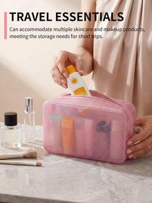 MIYIN 1pc PVC Transparent Cosmetic Bag, Travel Makeup Pouch, Makeup Brush Holder, Toiletry Bag, Beach Bag, Cosmetic Storage Organizer, Travel Makeup Organizer, Gift Bag With Zipper, Nail Polish Bag - Pink - View 9